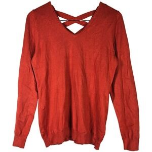 Love Ellie Mia V-Neck  Back Details Medium Burnt Orange Pullover Sweater‎ NWOT